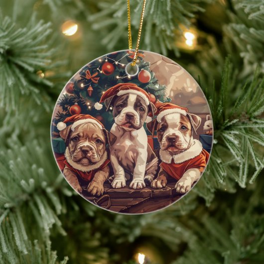 Christmas Pit Bull Puppy Dogs Keramisch Ornament (Boom)