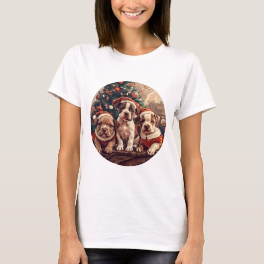 Christmas Pit Bull Puppy Dogs T-shirt (Voorkant)