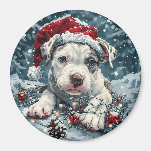 Christmas Pit Bull Santa Puppy Magneet (Voorkant)