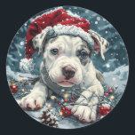Christmas Pit Bull Santa Puppy Ronde Sticker<br><div class="desc">Schattigee illustratie van Pit Bull-honden verkleed voor Kerstmis. Perfect voor dierenliefhebbers of hondenouders tijdens het vakantieseizoen!</div>