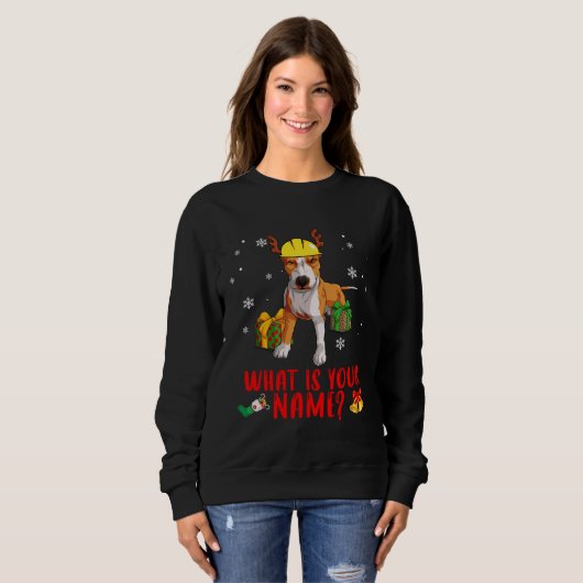 Christmas Pitbull Dog In A Reindeer Construction H Trui (Voorkant volledig)