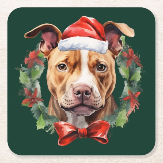 Christmas Pitbull Kartonnen Onderzetters (Voorkant)