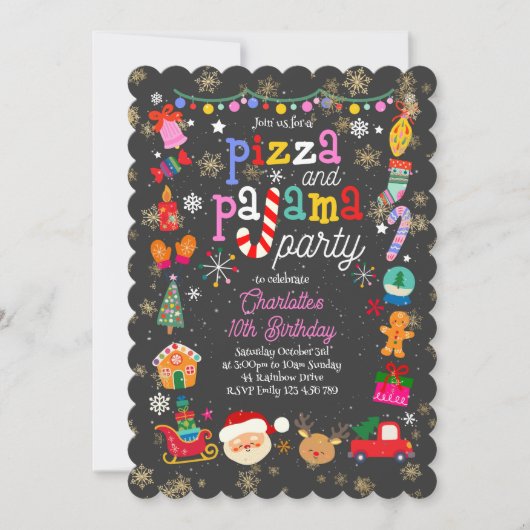 Christmas Pizza and Pajama Party Invitation Kaart (Voorkant)