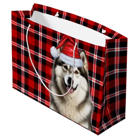 Christmas Plaid Alaskan Malamute Hondenliefhebber Groot Cadeauzakje (Achterkant Gekanteld)