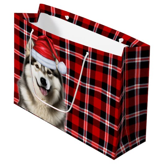 Christmas Plaid Alaskan Malamute Hondenliefhebber Groot Cadeauzakje (Voorkant Gekanteld)