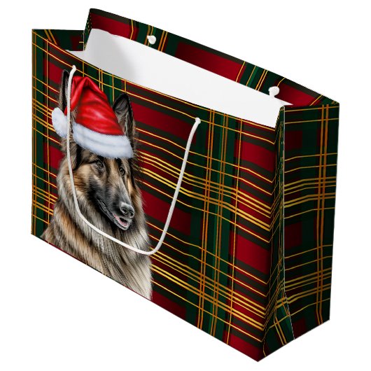 Christmas Plaid Belgian Tervuren Hondenliefhebber Groot Cadeauzakje (Voorkant Gekanteld)