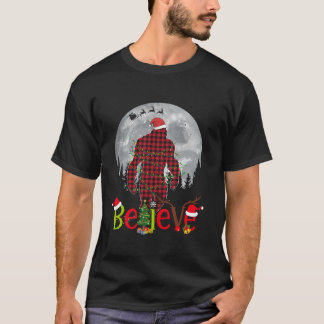 Christmas Plaid Bigfoot Geloof Santa Hat Licht H T-shirt