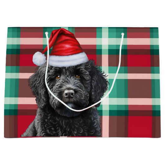 Christmas Plaid Black Labradoodle Hondenliefhebber Groot Cadeauzakje (Voorkant)