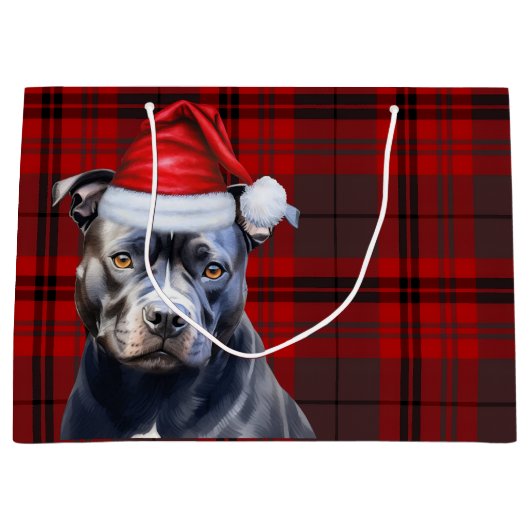 Christmas Plaid Bluenose Pitbull Hondenliefhebber Groot Cadeauzakje (Voorkant)