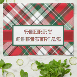 Christmas Plaid Bright met Vrolijk Kerstfeest Theedoek