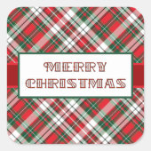 Christmas Plaid Bright met Vrolijk Kerstfeest Vierkante Sticker (Voorkant)