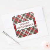 Christmas Plaid Bright met Vrolijk Kerstfeest Vierkante Sticker (Envelop)