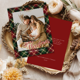 Christmas Plaid Card With Photo Feestdagenkaart