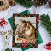 Christmas Plaid Card With Photo Feestdagenkaart