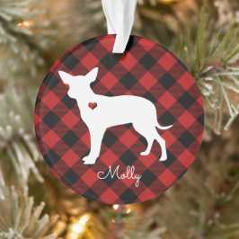 Christmas Plaid Chihuahua Hond Naam Foto Ornament