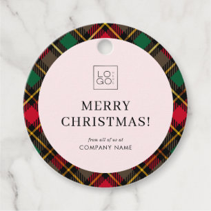 Christmas Plaid Company Logo Zakelijk Vakantie Cad Bedankjes Labels