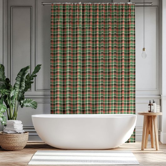 Christmas Plaid Curtain Red Green Gift for Home Douchegordijn