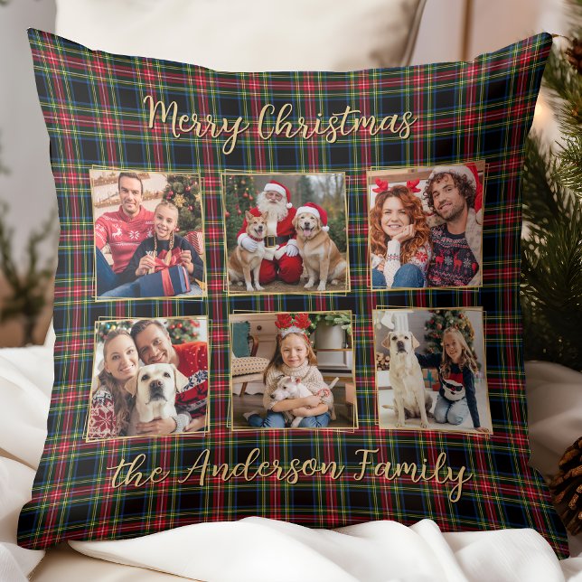 Christmas Plaid Custom Gold 6 Fotocollage Familie Kussen (Creator heeft geüpload)