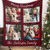 Christmas Plaid Familie Custom Modern 4 Afbeelding Fleece Deken