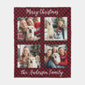 Christmas Plaid Familie Custom Modern 4 Afbeelding Fleece Deken (Voorkant)