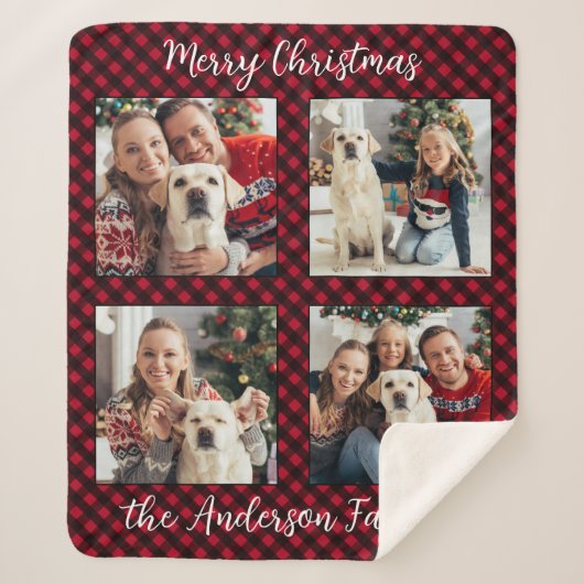 Christmas Plaid Familie Custom Modern 4 Afbeelding Sherpa Deken (Voorkant)