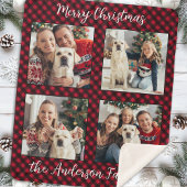 Christmas Plaid Familie Custom Modern 4 Afbeelding Sherpa Deken