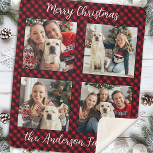 Christmas Plaid Familie Custom Modern 4 Afbeelding Sherpa Deken