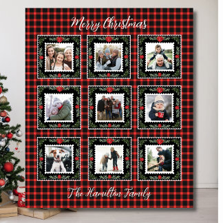 Christmas Plaid Familiefoto Fleece Deken