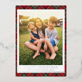 Christmas Plaid Foto Stewart Tartan Silver Folie Feestdagenkaart