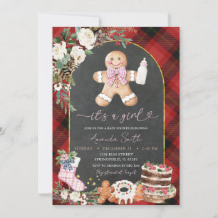 Christmas Plaid Gingerbread Baby shower Girl Kaart