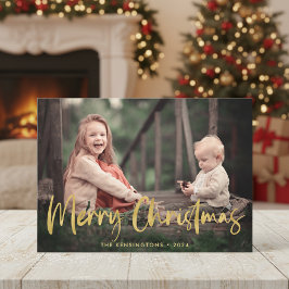 Christmas Plaid Gold Foil Script Holiday Photo Feestdagenkaart