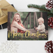 Christmas Plaid Gold Foil Script Holiday Photo Feestdagenkaart