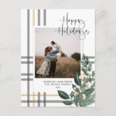 Christmas Plaid Greenery Vakantie Foto Briefkaart (Voorkant)