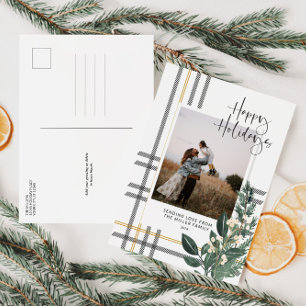 Christmas Plaid Greenery Vakantie Foto Briefkaart