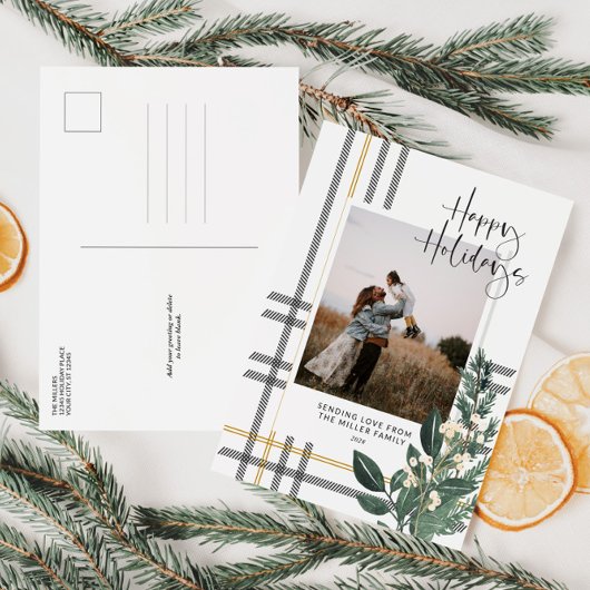 Christmas Plaid Greenery Vakantie Foto Briefkaart