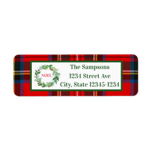 Christmas Plaid Handgeschilderde Krans NOEL Adres Etiket
