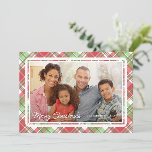 Christmas Plaid Horizontale Foto Platte Vakantie K Feestdagenkaart (Staand voorkant)