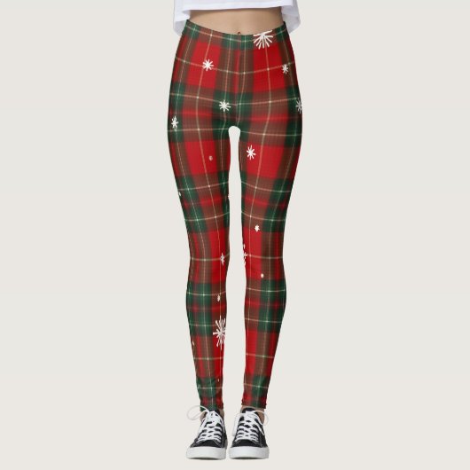 Christmas Plaid Leggings with Snowflakes (Voorkant)