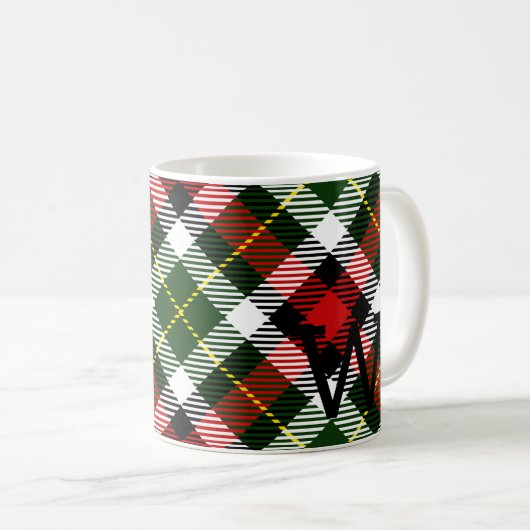 Christmas Plaid Monogram INITIAAL Feestelijke Vaka Koffiemok (Voorkant rechts)