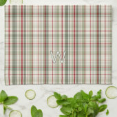Christmas Plaid Monogram - rustic green red ivory Theedoek (Gevouwen)