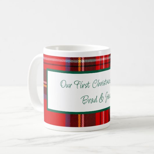Christmas Plaid PERSONALISEREN Koffiemok (Voorkant links)