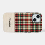 Christmas Plaid Phone Case | Personalized Name iPhone 15 Case (Achterkant horizontaal)