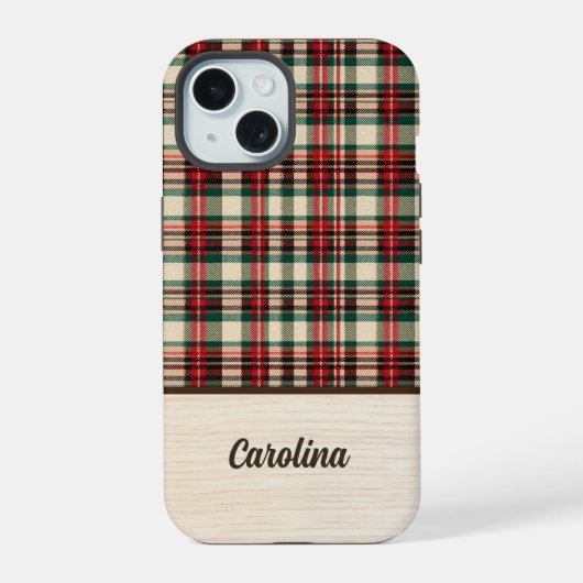 Christmas Plaid Phone Case | Personalized Name iPhone 15 Case (Achterkant)