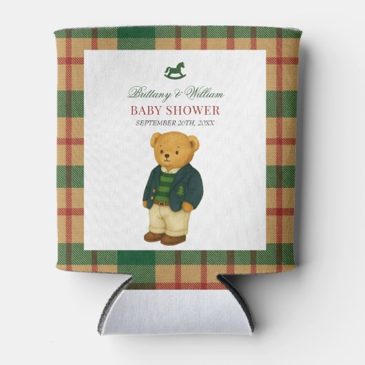 Christmas Plaid Preppy Bear Baby Shower  Blikjeskoeler (Voorkant)