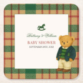 Christmas Plaid Preppy Bear Baby Shower  Kartonnen Onderzetters (Voorkant)
