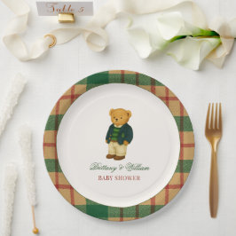 Christmas Plaid Preppy Bear Baby Shower  Papieren Bordje