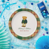Christmas Plaid Preppy Bear Baby Shower  Papieren Bordje (Feest)