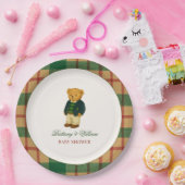 Christmas Plaid Preppy Bear Baby Shower Papieren Bordje (Feest)