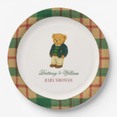 Christmas Plaid Preppy Bear Baby Shower Papieren Bordje (Voorkant)