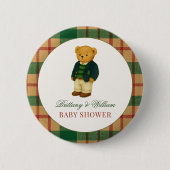 Christmas Plaid Preppy Bear Baby Shower  Ronde Button 5,7 Cm (Voorkant)